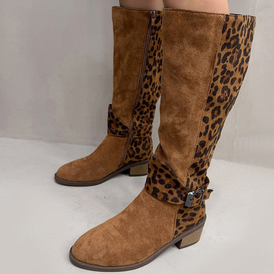 💜PROMOCIÓN DO ÚLTIMO DÍA - 50% DE DESCONTO💜Botas de montar con estampado de leopardo para muller