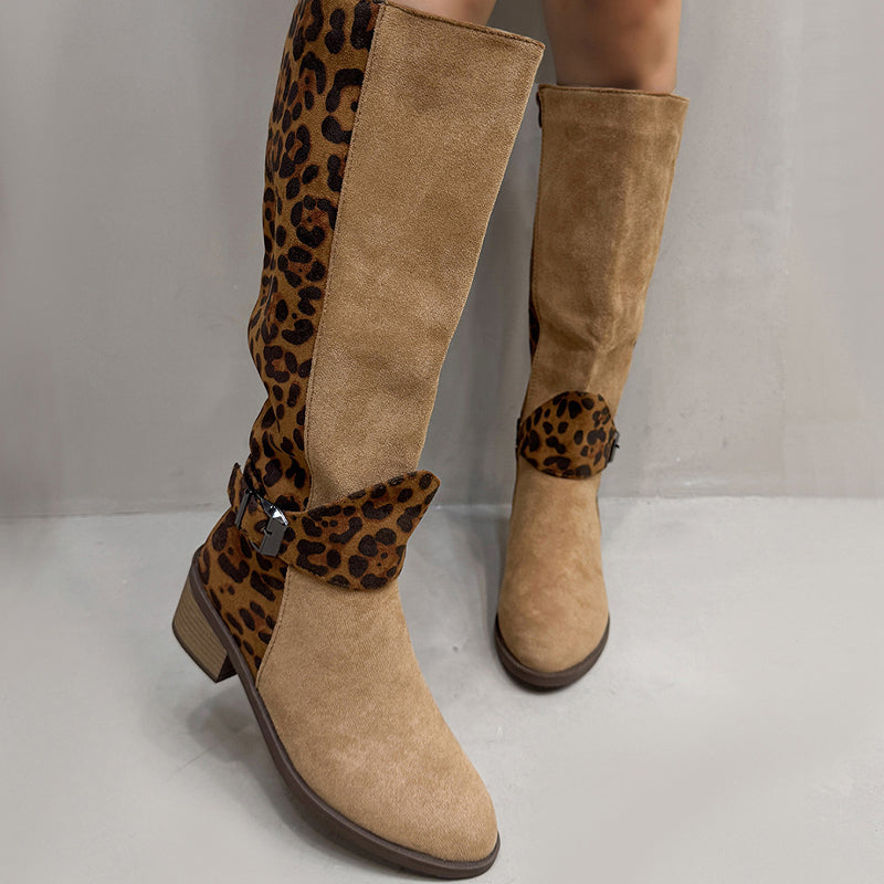 💜PROMOCIÓN DO ÚLTIMO DÍA - 50% DE DESCONTO💜Botas de montar con estampado de leopardo para muller
