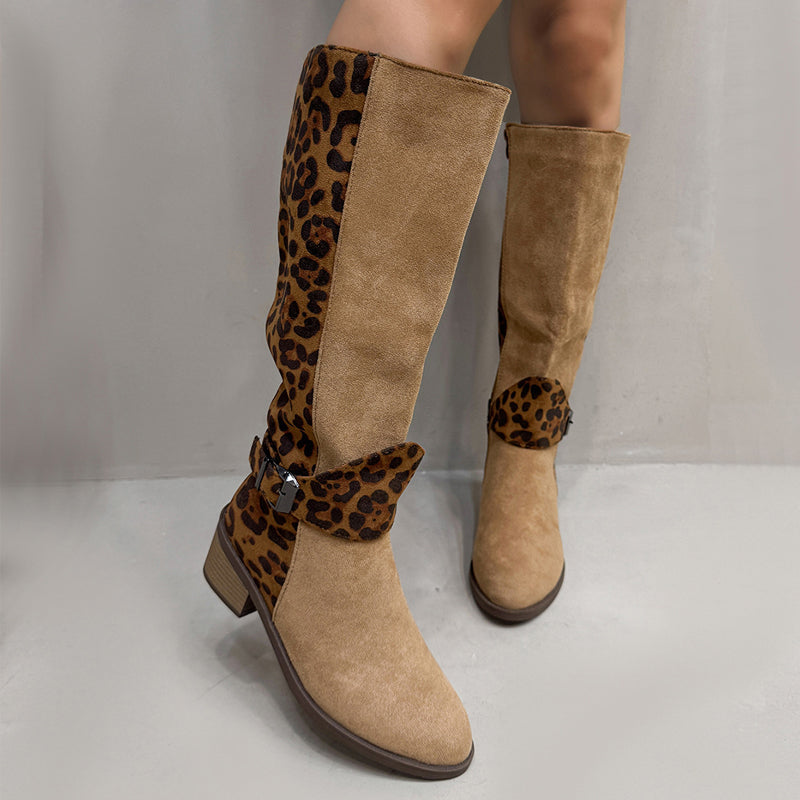 💜PROMOCIÓN DO ÚLTIMO DÍA - 50% DE DESCONTO💜Botas de montar con estampado de leopardo para muller