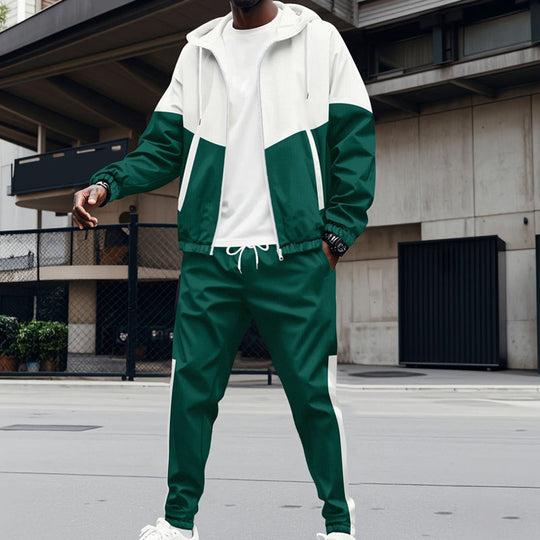 Sudadera con capucha en contraste para home & Conxunto deportivo de chándal cónico