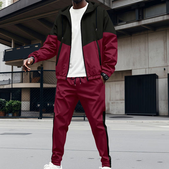 Sudadera con capucha en contraste para home & Conxunto deportivo de chándal cónico