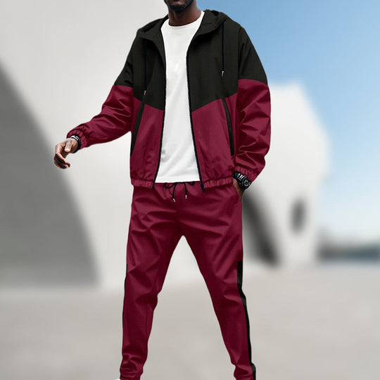 Sudadera con capucha en contraste para home & Conxunto deportivo de chándal cónico