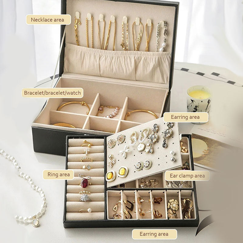 🔥 SISTA DAGEN-ERBJUDANDE - 50% RABATT 🔥Örhängen i PU-läder med stor kapacitet & Halsbandsorganisatör med lås