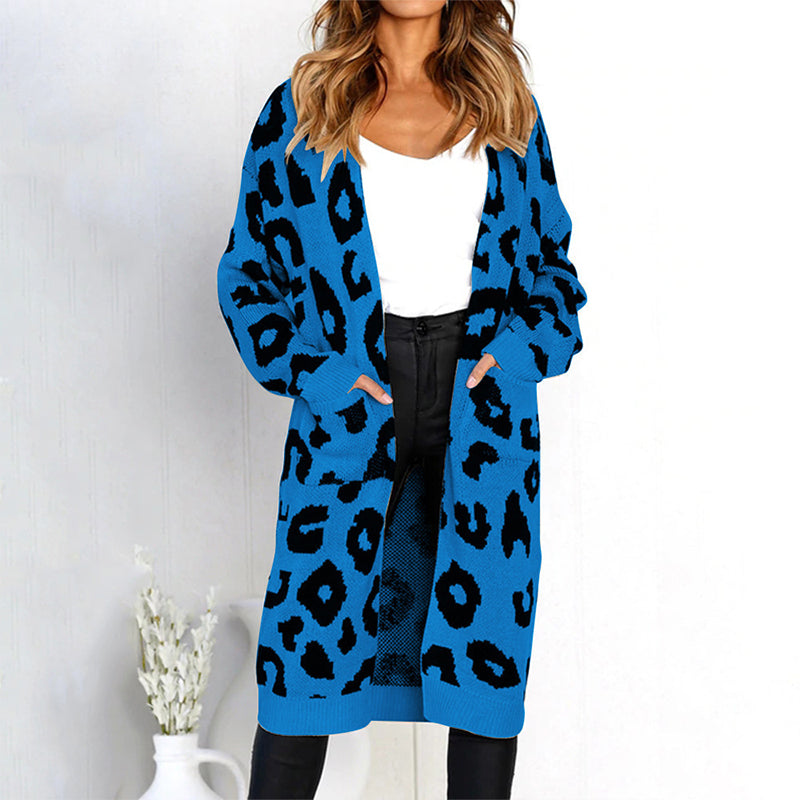 Cárdigan de punto con estampado de leopardo de moda para mulleres