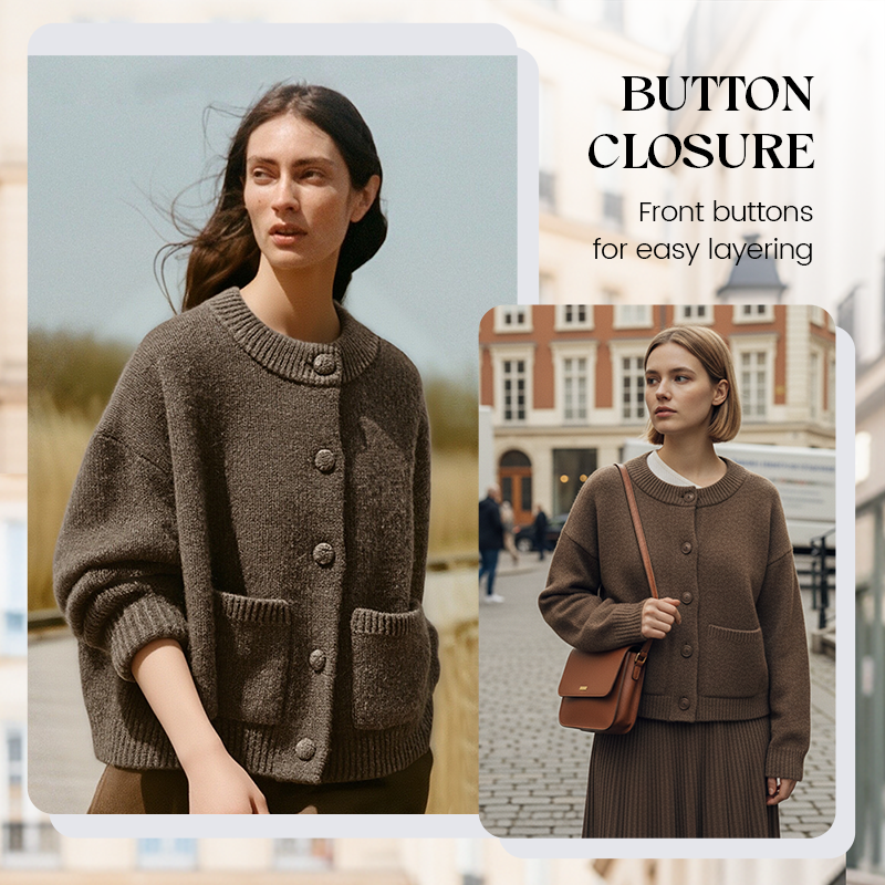 Casual stickad cardigan för kvinnor