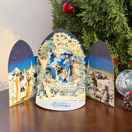 Delicado xogo de tarxetas de felicitación de belén emerxente en 3D