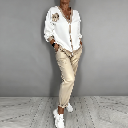 ⏳Time-Limited Special⏰Women’s Casual V-Neck Top & High Waist Pants 2-Piece Set