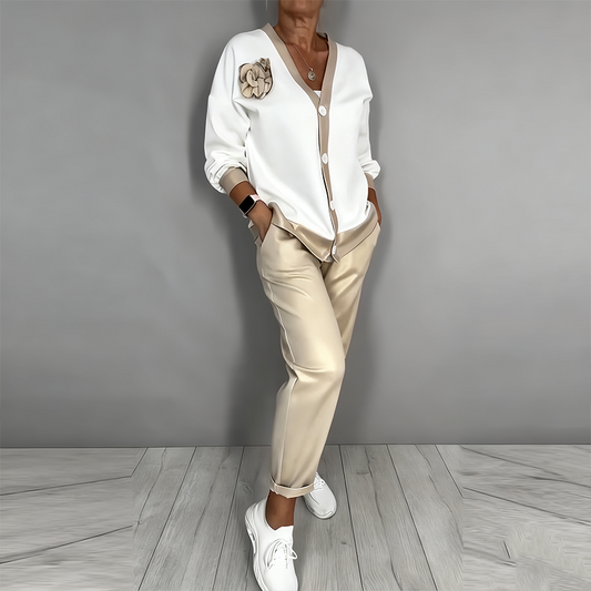 ⏳Time-Limited Special⏰Women’s Casual V-Neck Top & High Waist Pants 2-Piece Set