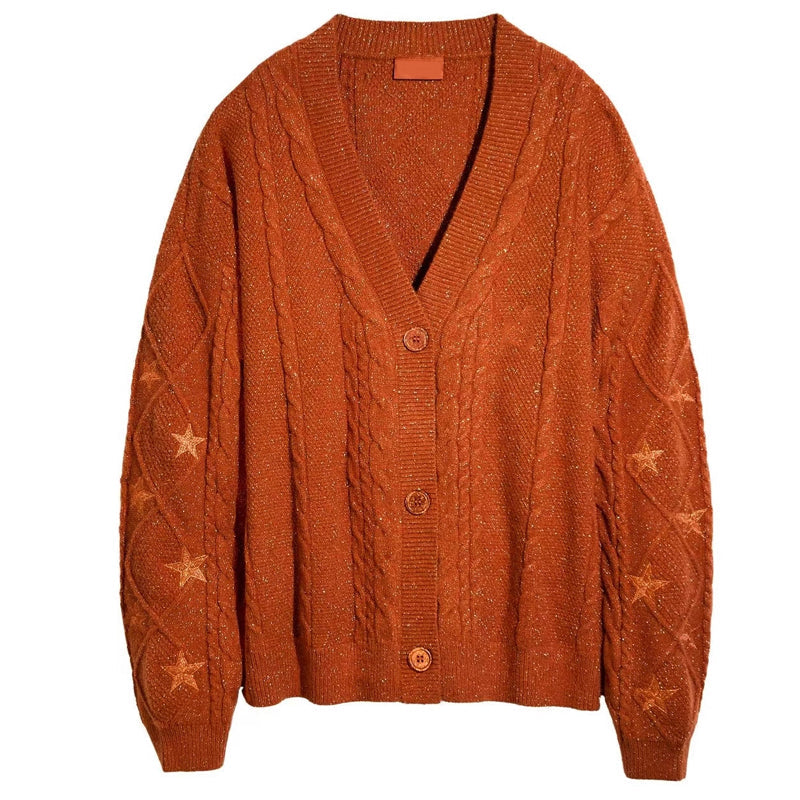 Stickad cardigan med knapp för dam