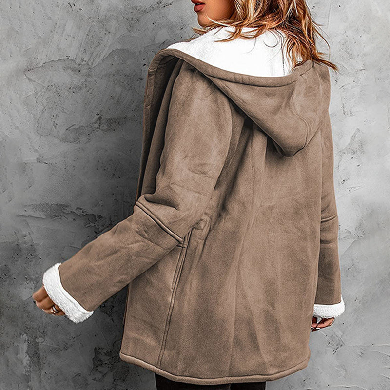 ⏳LAST DAY SALE 50% OFF!!🔥🧸Women's Hooded Suede Coat with Plush Lining– Plush Warmth Meets Effortless Winter Style