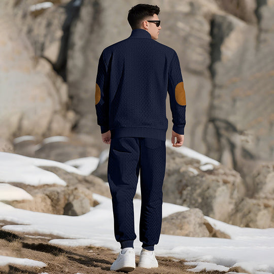 Casual Jacquard Set: Stand Collar Top + Elastic Cuff Pants – Rich Jacquard Texture & Elegant Neckline, Daily Wear Essential!