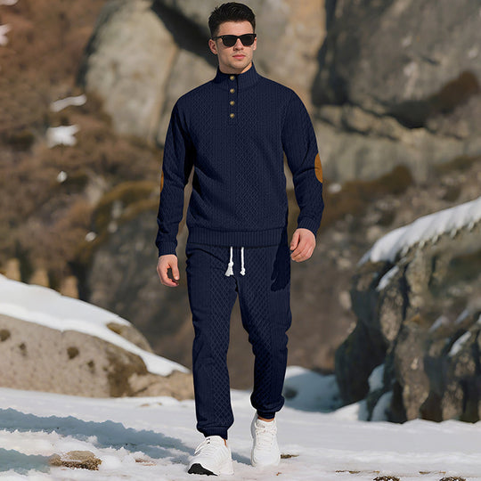 Casual Jacquard Set: Stand Collar Top + Elastic Cuff Pants – Rich Jacquard Texture & Elegant Neckline, Daily Wear Essential!