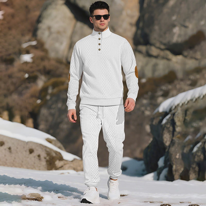 Casual Jacquard Set: Stand Collar Top + Elastic Cuff Pants – Rich Jacquard Texture & Elegant Neckline, Daily Wear Essential!