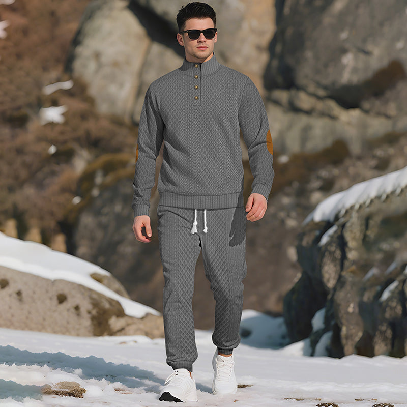 Casual Jacquard Set: Stand Collar Top + Elastic Cuff Pants – Rich Jacquard Texture & Elegant Neckline, Daily Wear Essential!