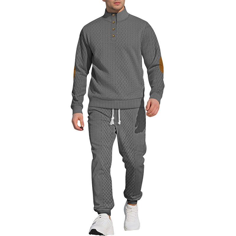 Casual Jacquard Set: Stand Collar Top + Elastic Cuff Pants – Rich Jacquard Texture & Elegant Neckline, Daily Wear Essential!