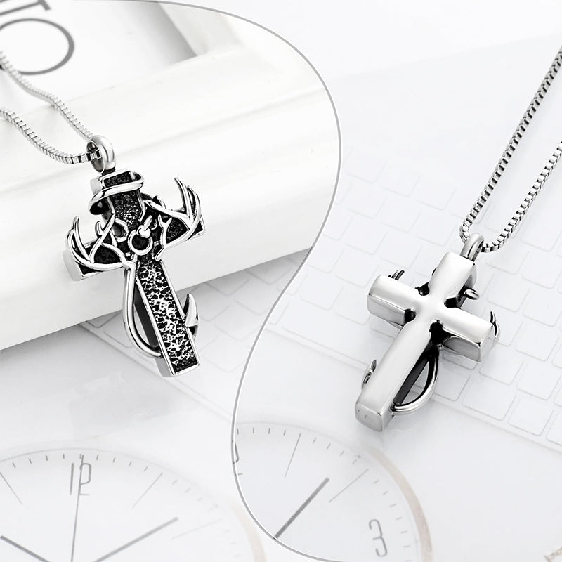 🦌🖤Antler Cross Urn Pendant Necklace
