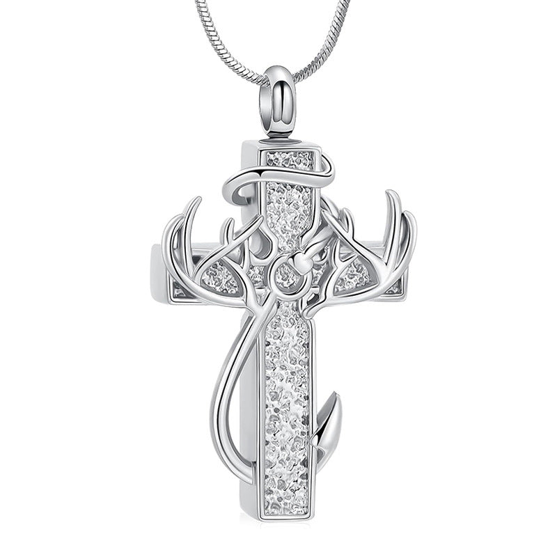 🦌🖤Antler Cross Urn Pendant Necklace