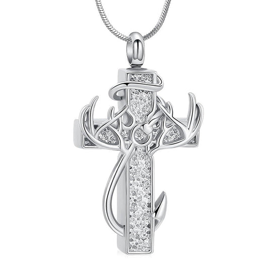 🦌🖤Antler Cross Urn Pendant Necklace