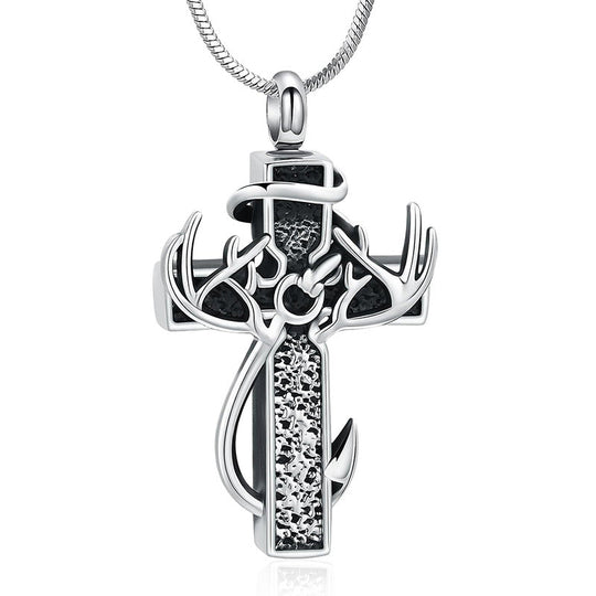 🦌🖤Antler Cross Urn Pendant Necklace