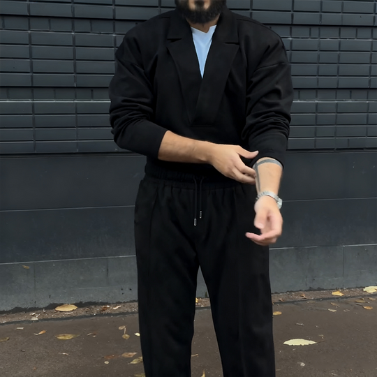 Men's Casual Lapel Top & Drawstring Pants Set