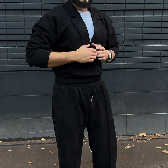 Men's Casual Lapel Top & Drawstring Pants Set