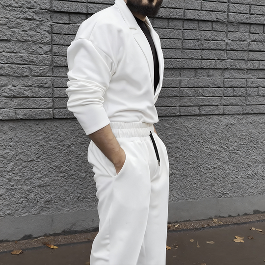 Men's Casual Lapel Top & Drawstring Pants Set