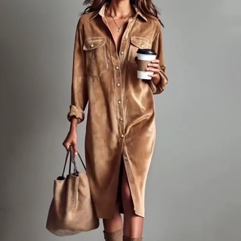 💖LAST DAY PROMOTION - 49%OFF 💖 Effortless Chic Corduroy Shirt Dress – Soft, Cozy & Versatile for All Seasons 🍂