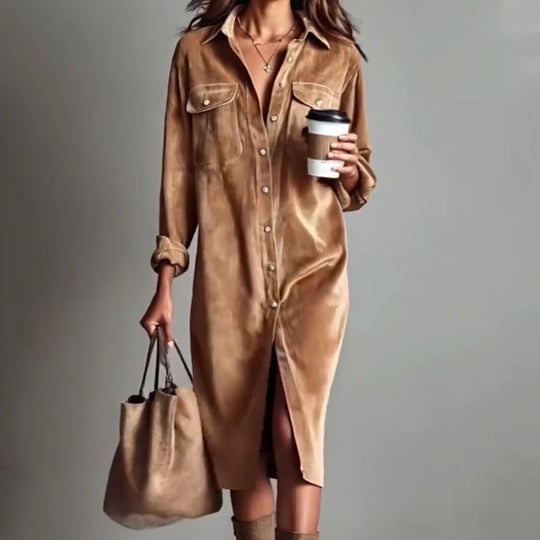 💖LAST DAY PROMOTION - 49%OFF 💖 Effortless Chic Corduroy Shirt Dress – Soft, Cozy & Versatile for All Seasons 🍂