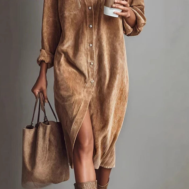 💖LAST DAY PROMOTION - 49%OFF 💖 Effortless Chic Corduroy Shirt Dress – Soft, Cozy & Versatile for All Seasons 🍂