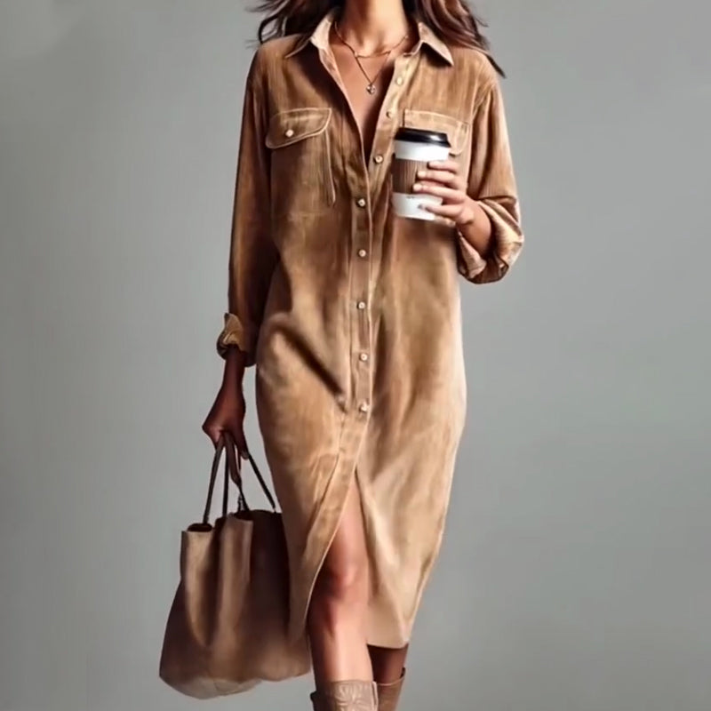 💖LAST DAY PROMOTION - 49%OFF 💖 Effortless Chic Corduroy Shirt Dress – Soft, Cozy & Versatile for All Seasons 🍂