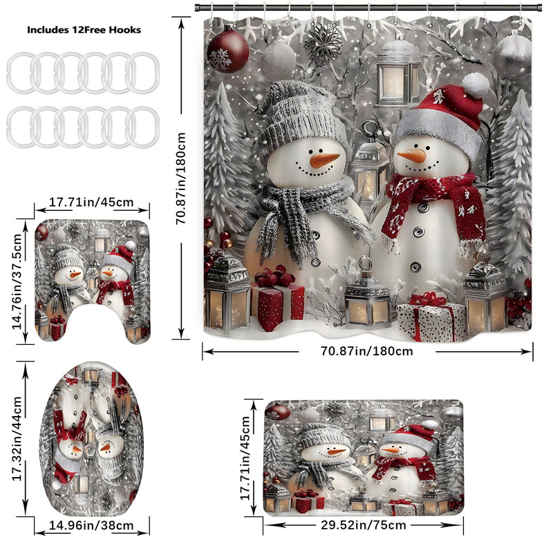 Christmas Snowman Shower Curtain Sets with 12 Hooks