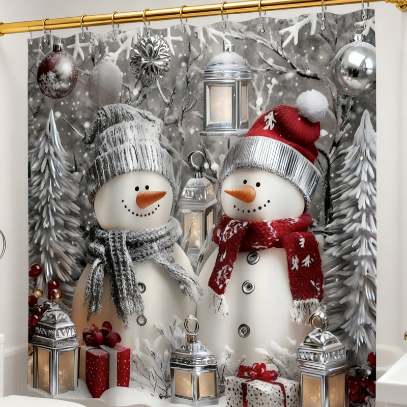 Christmas Snowman Shower Curtain Sets with 12 Hooks