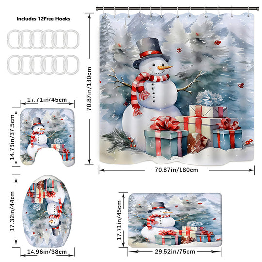 Christmas Snowman Shower Curtain Sets with 12 Hooks