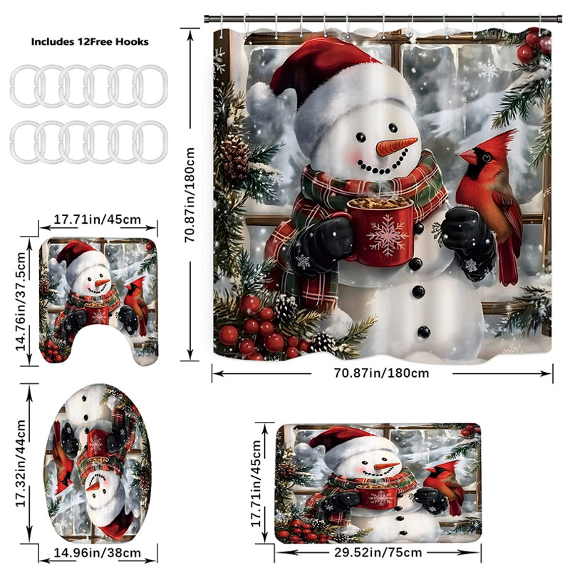 Christmas Snowman Shower Curtain Sets with 12 Hooks