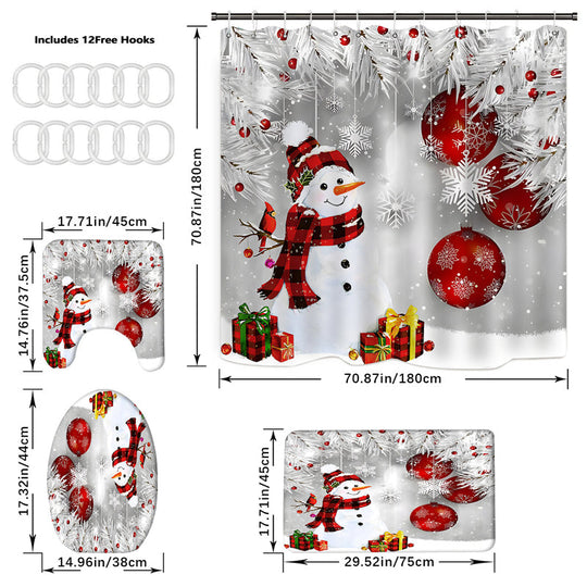 Christmas Snowman Shower Curtain Sets with 12 Hooks