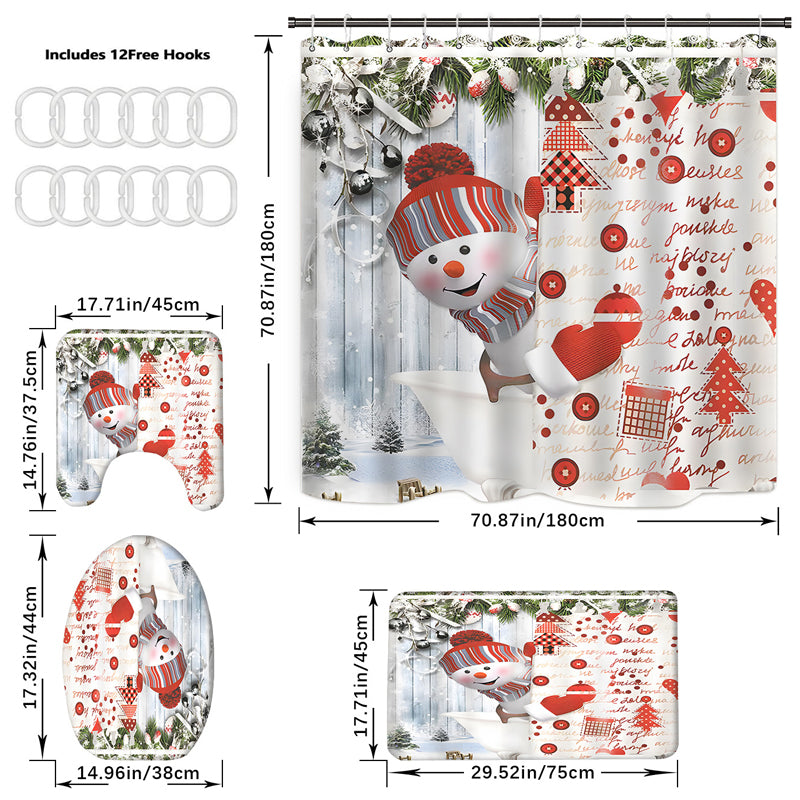 Christmas Snowman Shower Curtain Sets with 12 Hooks