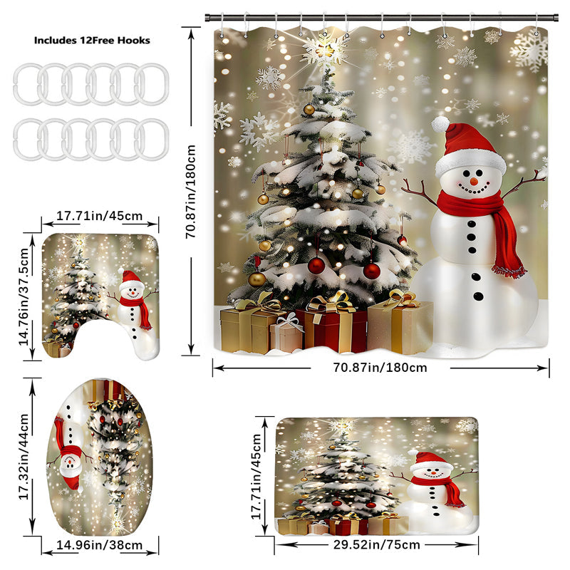 Christmas Snowman Shower Curtain Sets with 12 Hooks