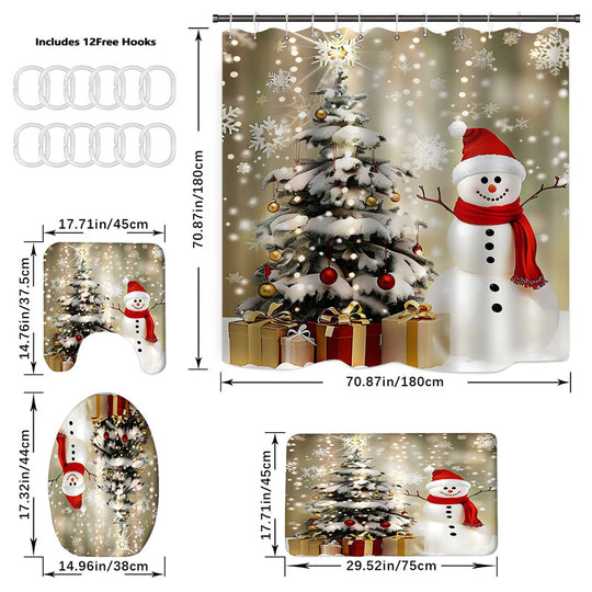 Christmas Snowman Shower Curtain Sets with 12 Hooks