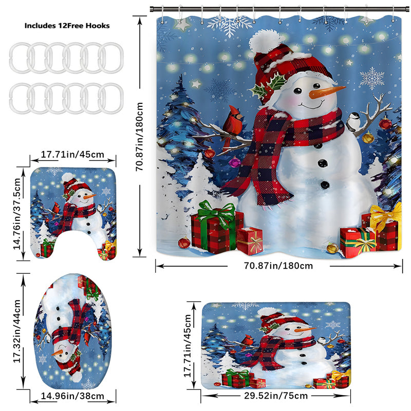 Christmas Snowman Shower Curtain Sets with 12 Hooks