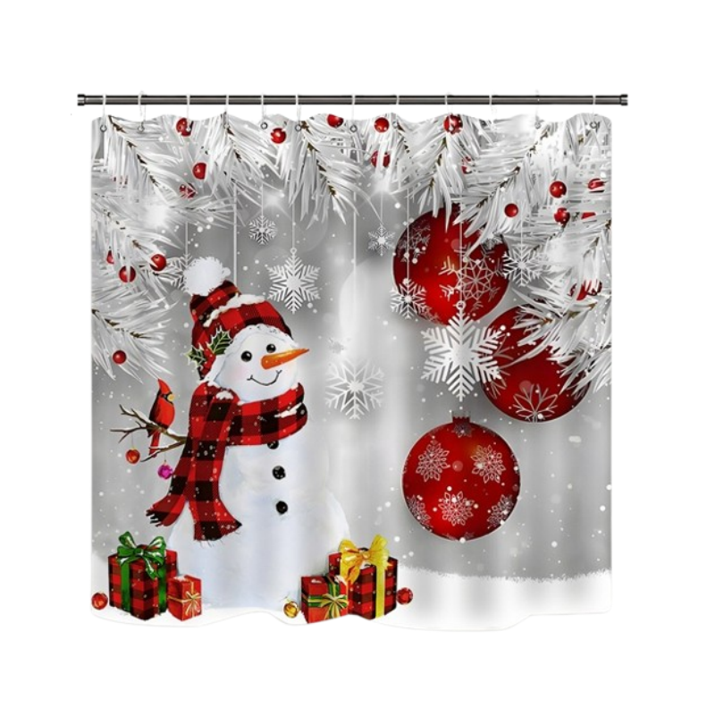 Christmas Snowman Shower Curtain Sets with 12 Hooks
