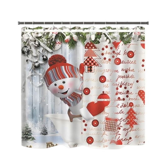 Christmas Snowman Shower Curtain Sets with 12 Hooks