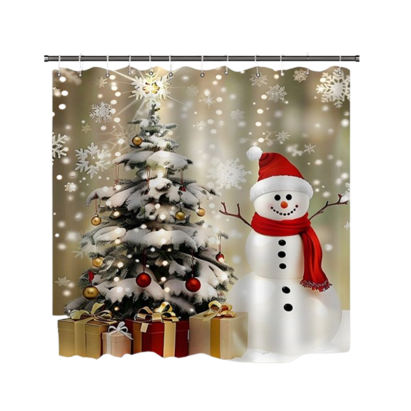 Christmas Snowman Shower Curtain Sets with 12 Hooks