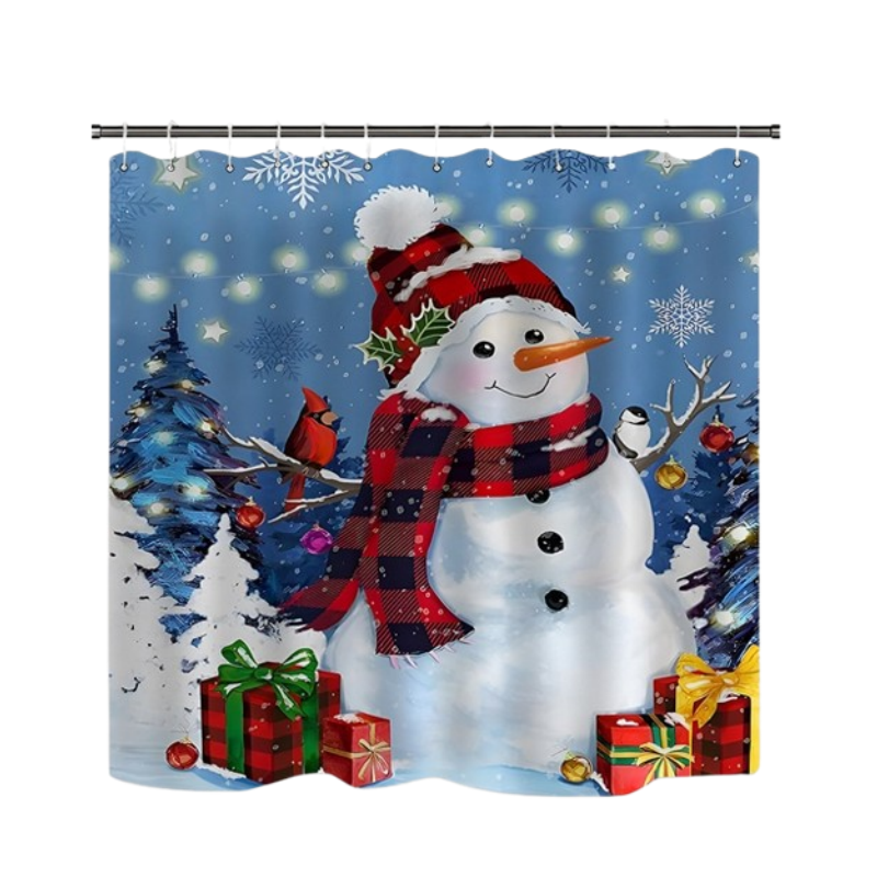Christmas Snowman Shower Curtain Sets with 12 Hooks