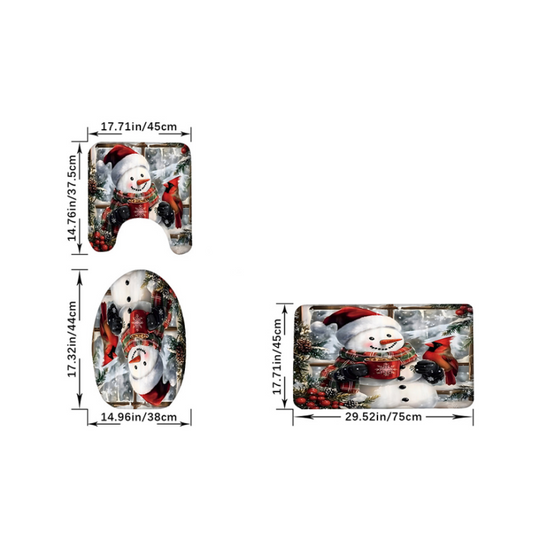 Christmas Snowman Shower Curtain Sets with 12 Hooks