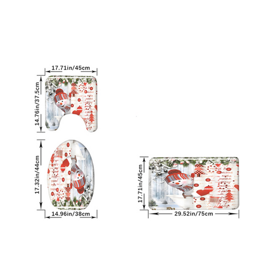 Christmas Snowman Shower Curtain Sets with 12 Hooks
