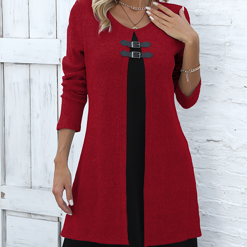 Women's Faux Two-Piece A-Line Knee-Length Dress