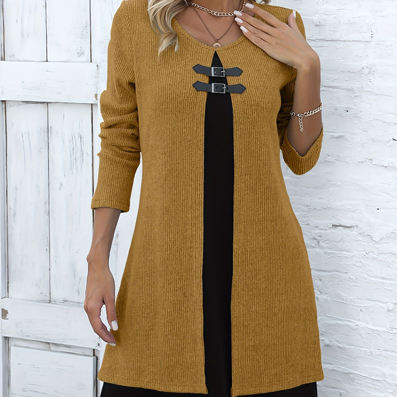 Women's Faux Two-Piece A-Line Knee-Length Dress