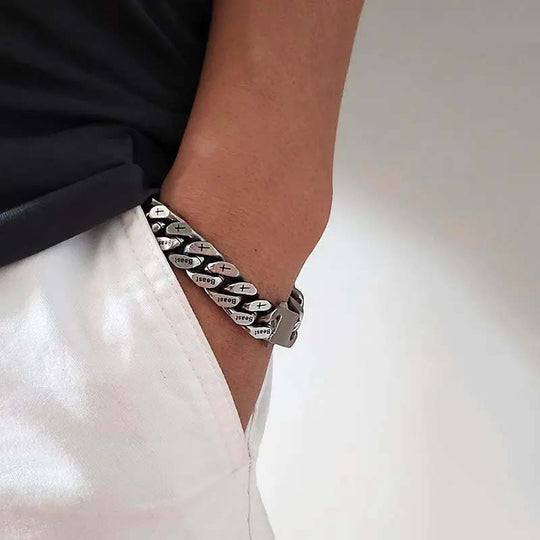 Unisex Engraved Curb Chain Bracelet