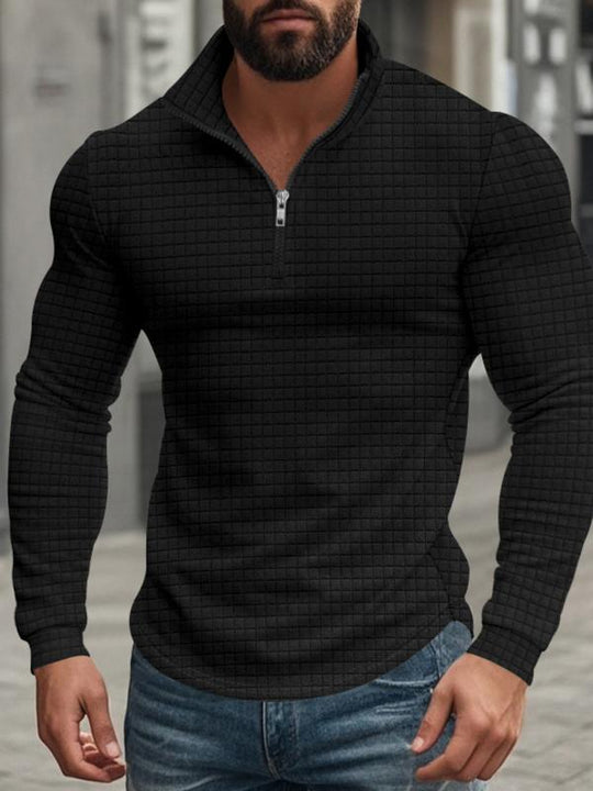 Men's Stand Collar Half-Zip Long Sleeve Sweatshirt