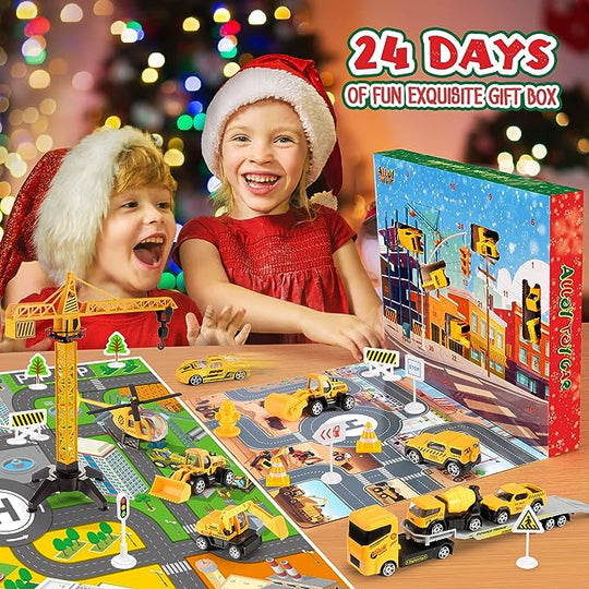 🎁 LIMITED‑TIME 50% OFF! ✨ Kids Alloy Construction‑Vehicle Advent Calendar – 24‑Day Surprises, With 2 Play Maps 🚜